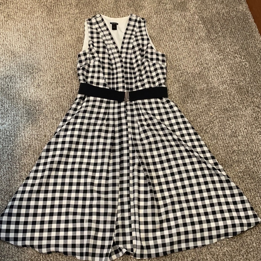 Black and white check figure flattering dress
